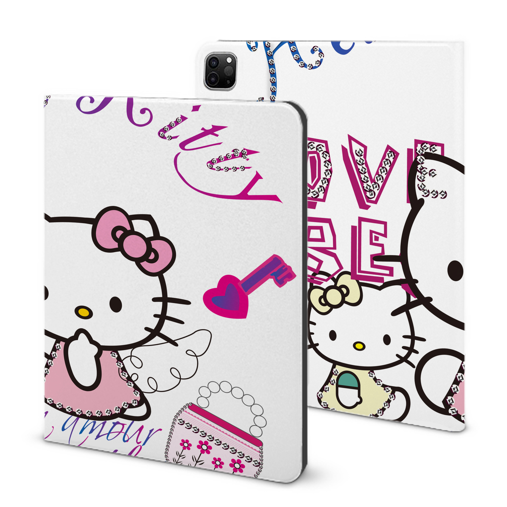 （画像用） Hello Kitty ハローキティ IPad ケース ブック型 PUレザー TPU 耐衝撃 軽量 薄型 ペン収納なし 全面保護 IPad 各モデル対応